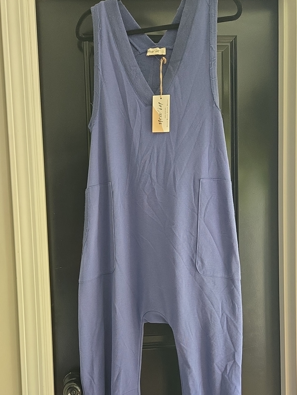 Sleeveless V-Neck Lavender Navy Blue Jumpsuit with Front Pockets